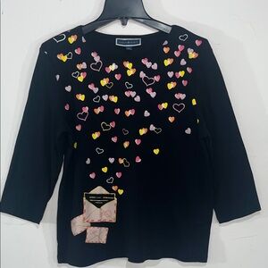 Karen Scott Be Mine Love You Valentine Black Top with Heart Accents Size XL